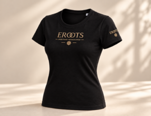 Elegáns fekete EROOTS póló Fekete EROOTS hímzett női póló